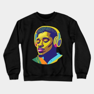 a music-inspired t-shirt design for a fictional band or artist.  a combination of musical elements, typography, and vibrant colors to convey the music’s energy Crewneck Sweatshirt